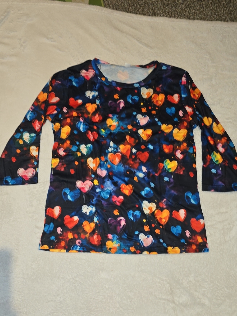 Womens Heart-Print Long Sleeve Top - Multicolor